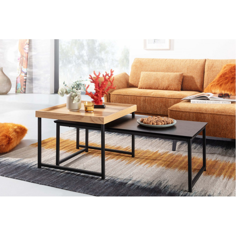 LAMONA design dohányzóasztal szett- fekete/tölgy