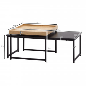 LAMONA design dohányzóasztal szett- fekete/tölgy
