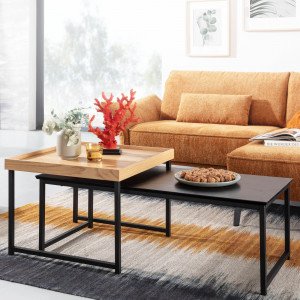 LAMONA design dohányzóasztal szett- fekete/tölgy
