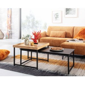 LAMONA design dohányzóasztal szett- fekete/tölgy