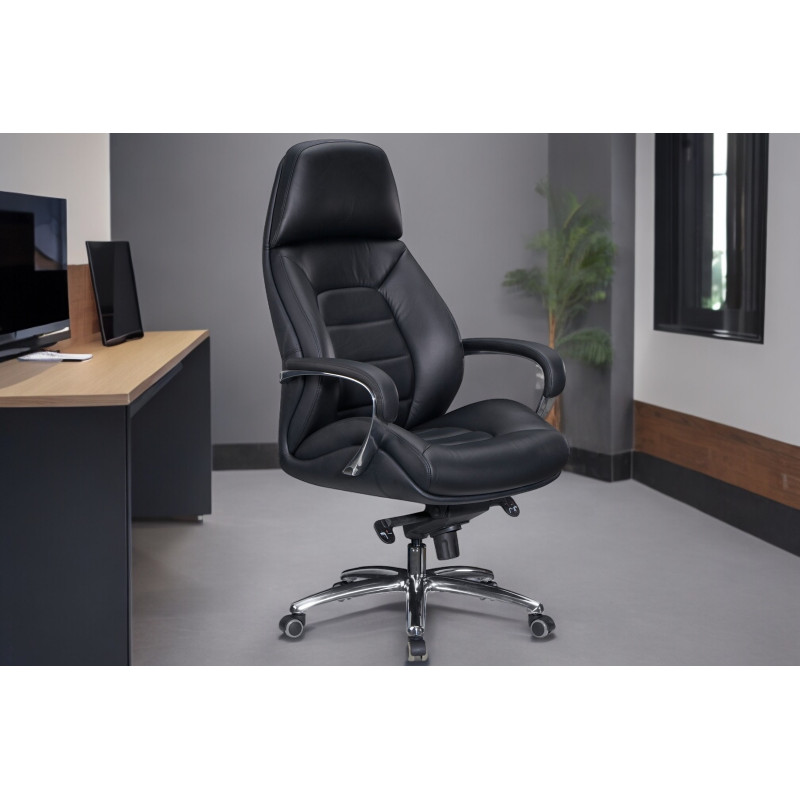 BUSINESS bőr irodai szék - fekete