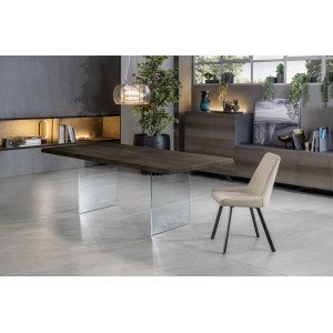 VOLARE sötét tölgyfa dekor bővíthető design étkezőasztal üveg lábakkal Étkezőasztalok