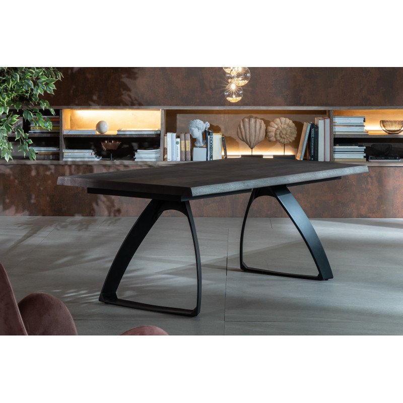 PONTE tölgyfa furnér design étkezőasztal - sötét tölgy/fekete