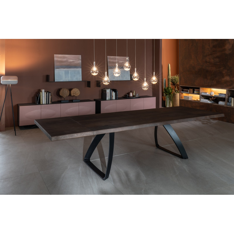 PONTE tölgyfa furnér bővíthető design étkezőasztal - sötét tölgy/fekete