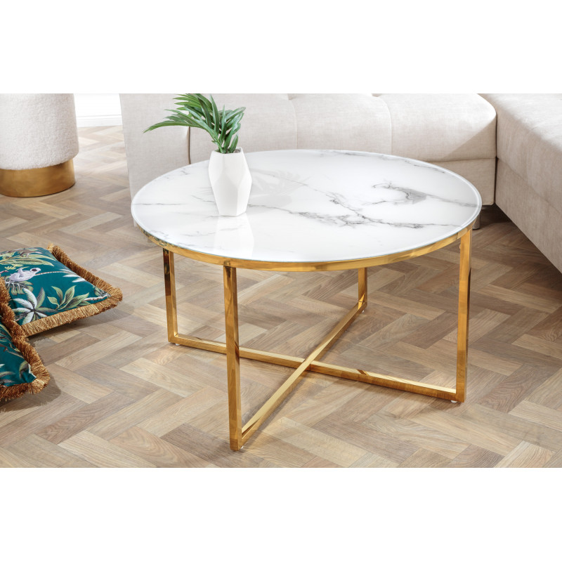ELEGANCE modern dohányzóasztal -80cm-  fehér/arany