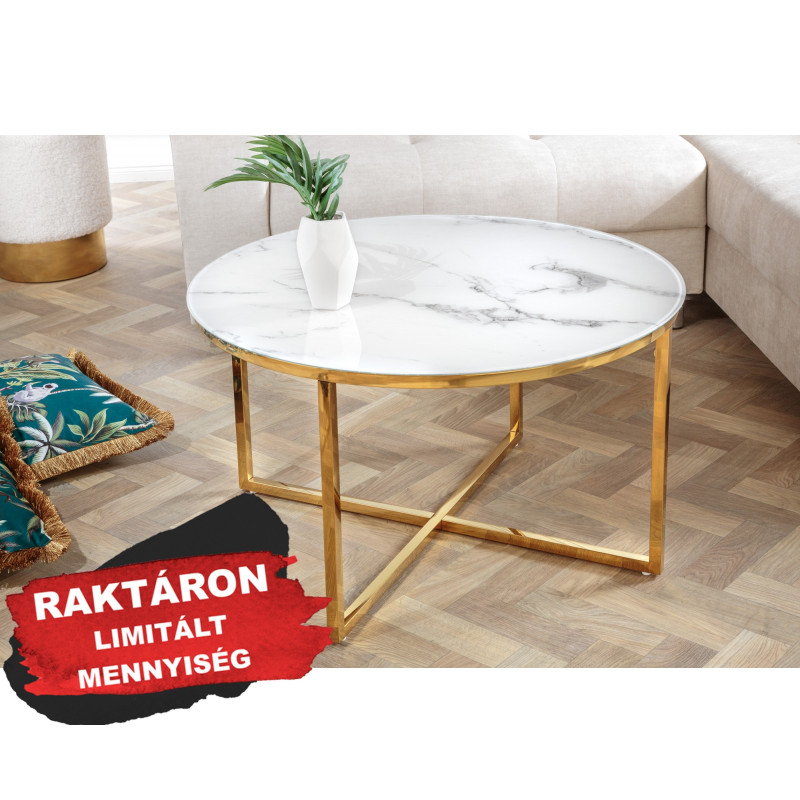 ELEGANCE modern dohányzóasztal -80cm-  fehér/arany