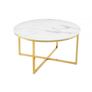 ELEGANCE modern dohányzóasztal -80cm-  fehér/arany