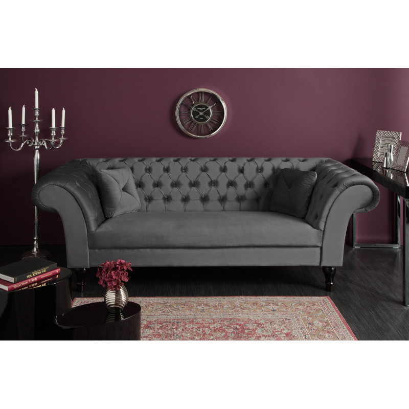PRINCESS design bársony kanapé - 225cm - szürke