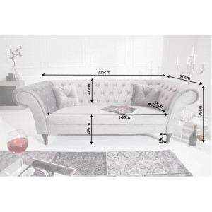 PRINCESS design bársony kanapé - 225cm - szürke