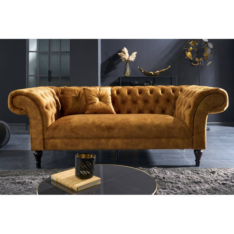 PRINCESS design bársony kanapé - 225cm - mustársárga