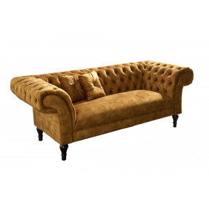 PRINCESS design bársony kanapé - 225cm - mustársárga