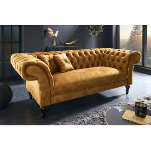 PRINCESS design bársony kanapé - 225cm - mustársárga