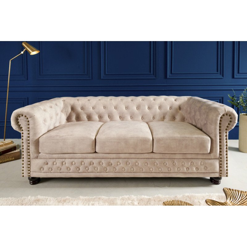 CHESTERFIELD design bársony kanapé - 200cm - beige