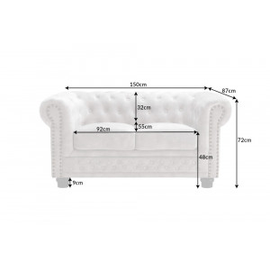CHESTERFIELD design bársony kanapé - 150cm - beige