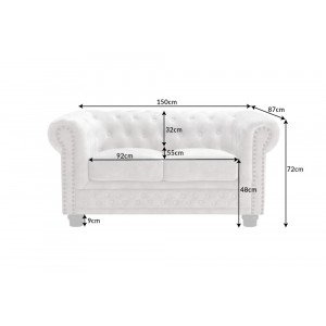 CHESTERFIELD design bársony kanapé - 150cm - beige
