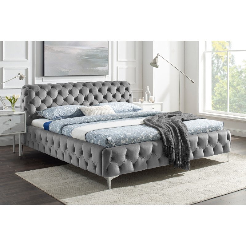 MODERN BAROCK exkluzív bársony ágykeret - szürke - 180x200cm