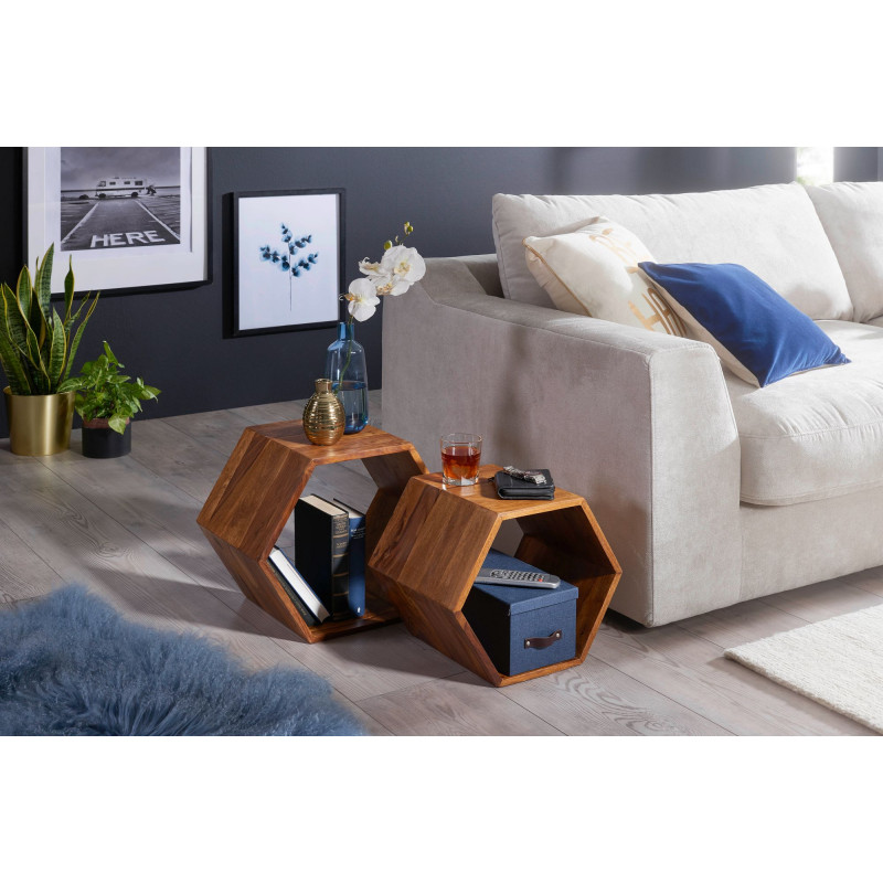 HEXAGON modern rózsafa lerakóasztal szett