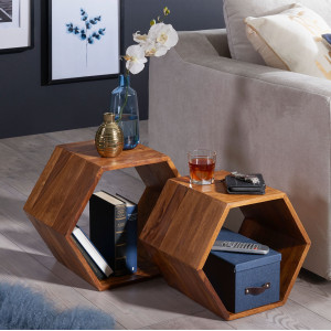 HEXAGON modern rózsafa lerakóasztal szett