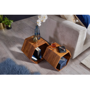 HEXAGON modern rózsafa lerakóasztal szett
