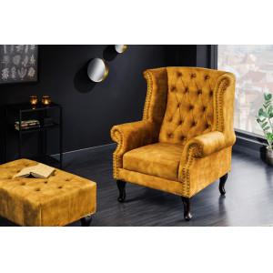 CHESTER design bársony fotel - mustár
