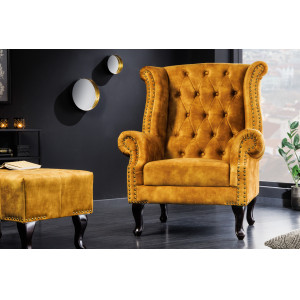 CHESTER design bársony fotel - mustár INVICTA