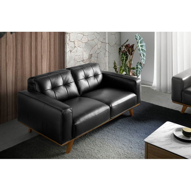 GIRONA prémium bőr kanapé - 2 személyes - fekete