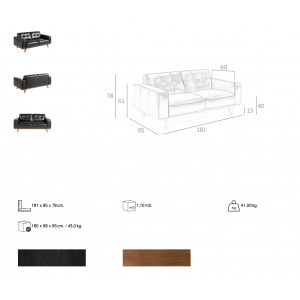 GIRONA prémium bőr kanapé - 2 személyes - fekete