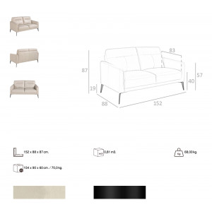 SORIA prémium bőr kanapé - 2 személyes