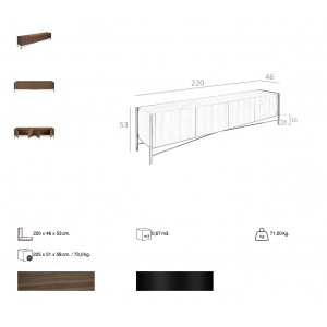 TERUEL exkluzív dió TV- szekrény - 220cm
