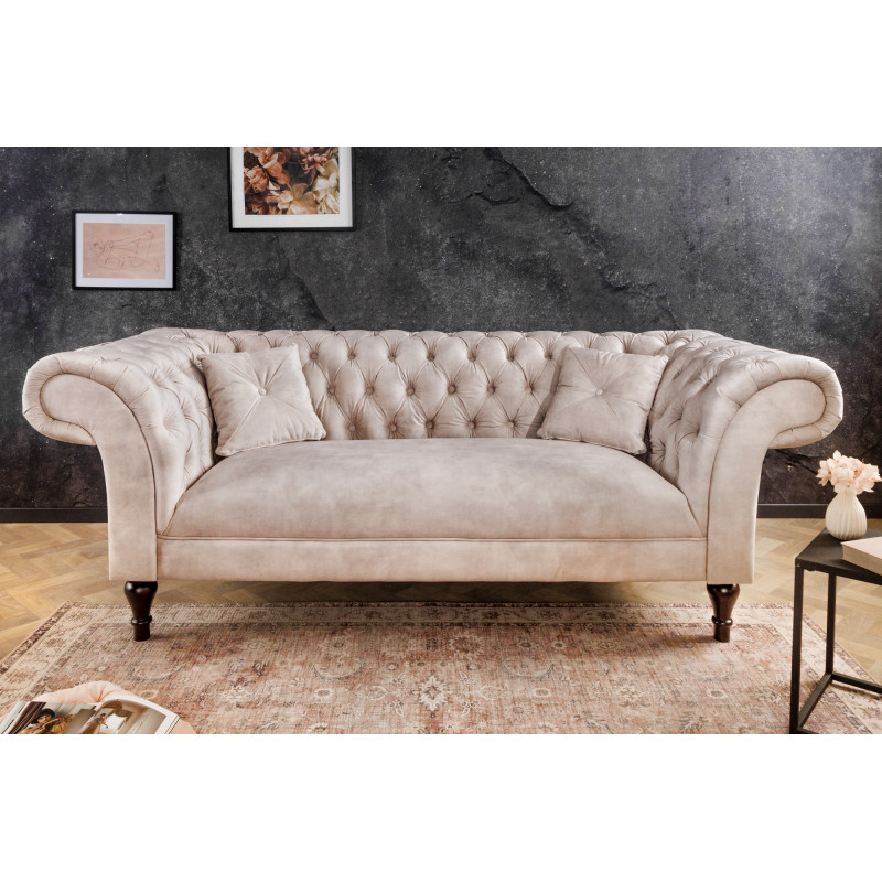 PRINCESS design bársony kanapé - 225cm - beige