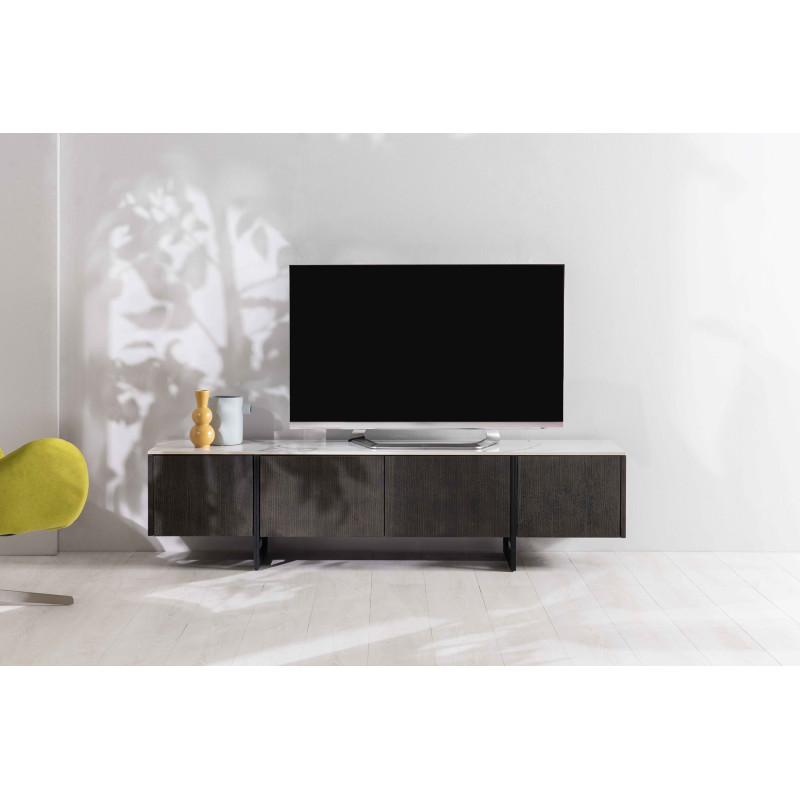 ALPHA modern TV-szekrény - sötét tölgy/calacatta márvány
