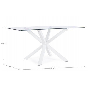 RAY modern üveg étkezőasztal - 160cm - ezüst/fehér/akác