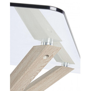 RAY modern üveg étkezőasztal - 160cm - ezüst/fehér/akác
