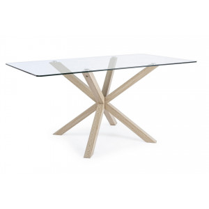 RAY modern üveg étkezőasztal - 160cm - ezüst/fehér/akác