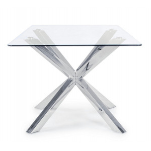 RAY modern üveg étkezőasztal - 160cm - ezüst/fehér/akác
