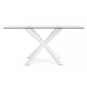 RAY modern üveg étkezőasztal - 160cm - ezüst/fehér/akác