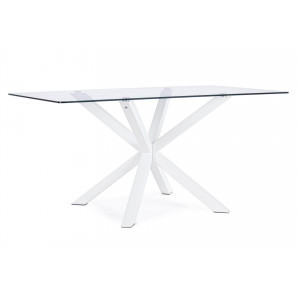 RAY modern üveg étkezőasztal - 160cm - ezüst/fehér/akác