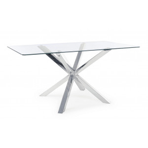 RAY modern üveg étkezőasztal - 160cm - ezüst/fehér/akác