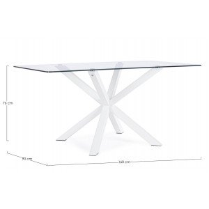 RAY modern üveg étkezőasztal - 160cm - ezüst/fehér/akác