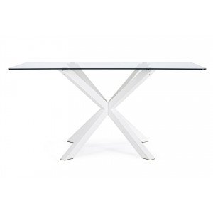 RAY modern üveg étkezőasztal - 160cm - ezüst/fehér/akác