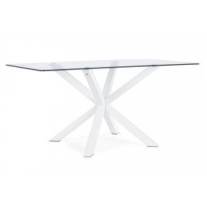 RAY modern üveg étkezőasztal - 160cm - ezüst/fehér/akác