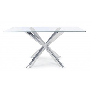 RAY modern üveg étkezőasztal - 160cm - ezüst/fehér/akác