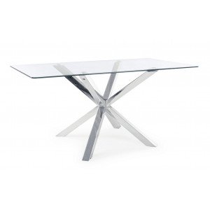 RAY modern üveg étkezőasztal - 160cm - ezüst/fehér/akác