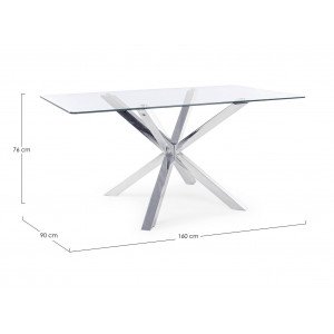 RAY modern üveg étkezőasztal - 160cm - ezüst/fehér/akác