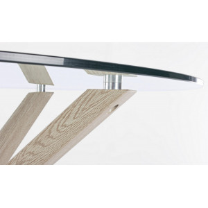 RAY modern üveg étkezőasztal - 114cm - ezüst/fekete/akác