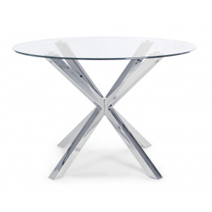 RAY modern üveg étkezőasztal - 114cm - ezüst/fekete/akác