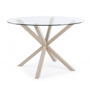 RAY modern üveg étkezőasztal - 114cm - ezüst/fekete/akác