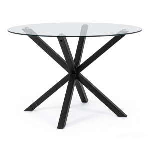 RAY modern üveg étkezőasztal - 114cm - ezüst/fekete/akác