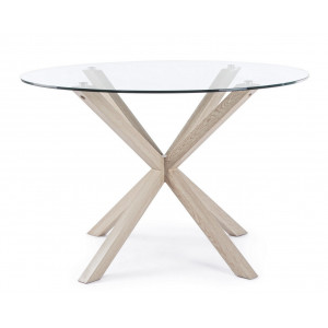 RAY modern üveg étkezőasztal - 114cm - ezüst/fekete/akác