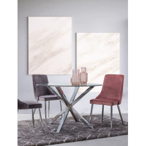 RAY modern üveg étkezőasztal - 114cm - ezüst/fekete/akác